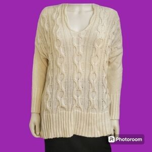 WISHLIST Oversized Cream Cable Chain Fisherman Grandpa Sweater